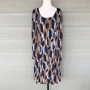 Rabbit Rabbit Rabbit Long Sleeve Geometric Print Swing Dress